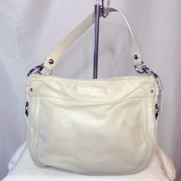 COACH Zoe Ivory colored genuine leather hobo style handbag. Silver hardware. - Picture 1 of 16